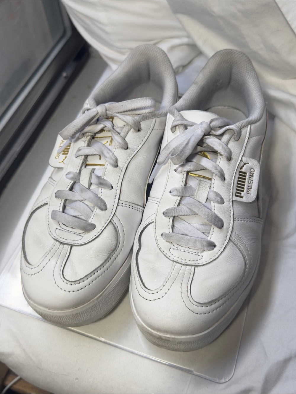 Puma White Leather Women's Sneakers with Gold Accents